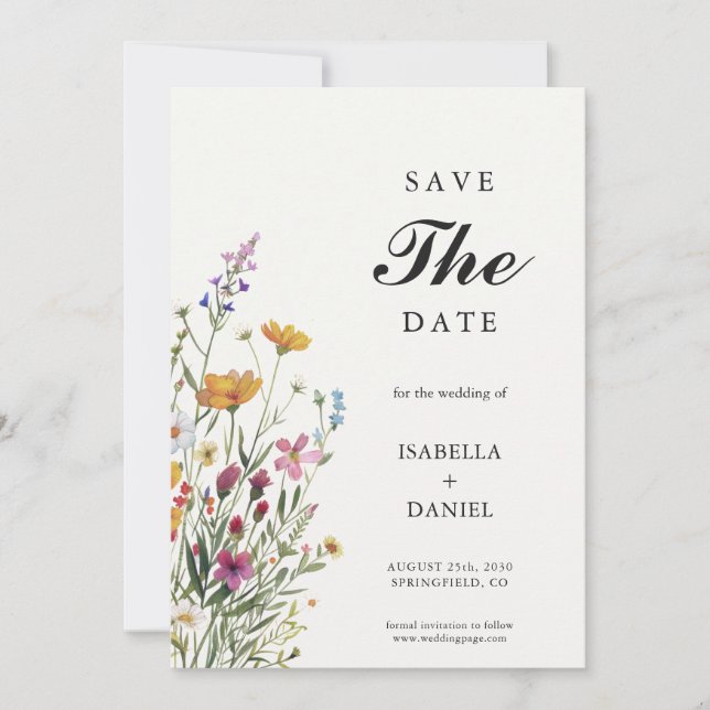 Wildblume Elegant Boho Save the Date Einladung (Vorderseite)