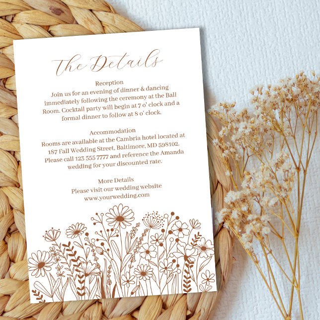 Wildblume Elegant Burnt Orange Wedding Details Begleitkarte (Von Creator hochgeladen)
