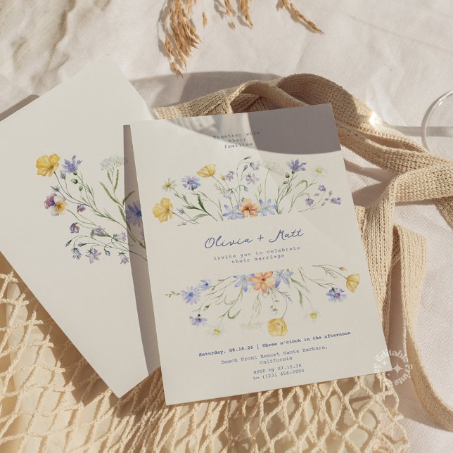 Wildblume Elegant Floral Periwinkle Wedding Einladung (Wildflower Elegant Floral Periwinkle Wedding Invitation)