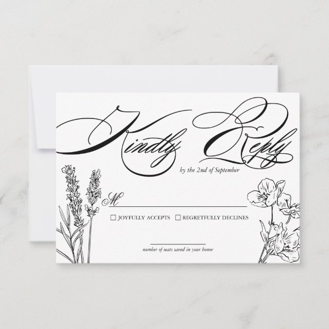 Wildblume Elegant Wedding RSVP Card Karte (Vorderseite)