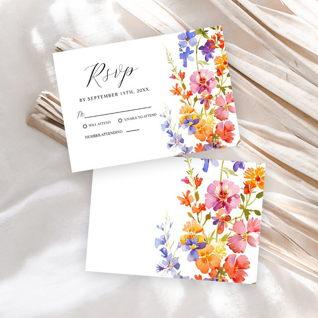 Wildblume Elegante Hochzeit mit floralen Watercolo RSVP Karte (Wildflower Elegant Watercolor Floral Wedding RSVP Card)