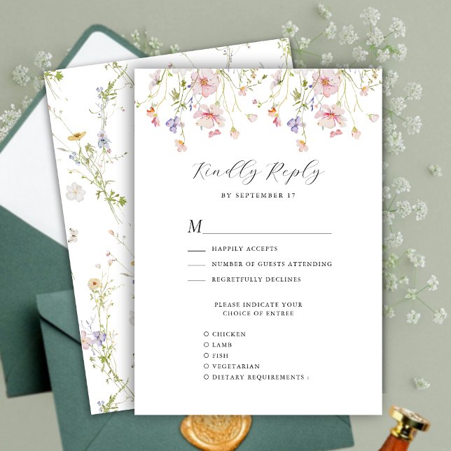 Wildblume Elegante Moderne Whimsikische Hochzeit RSVP Karte (Von Creator hochgeladen)