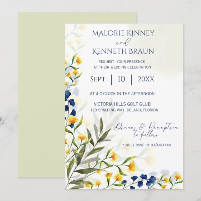 Wildblume elegante rustikale Hochzeitseinladung Einladung (Vorne/Hinten)