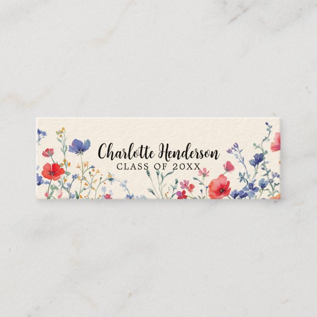 Wildblume Eleganter Abschluss individuelle Name Ka Telefonnummerkarte (Vorderseite)
