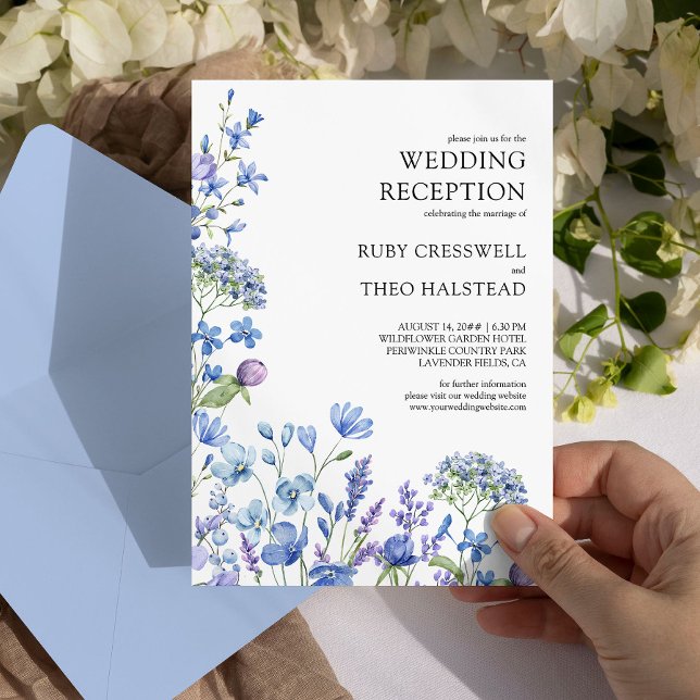 Wildblume Empfang nur Lilac Periwinkle Wedding Einladung (Floral Wedding Reception Invitation from my Lilac + Periwinkle Wildflower Wedding Collection)