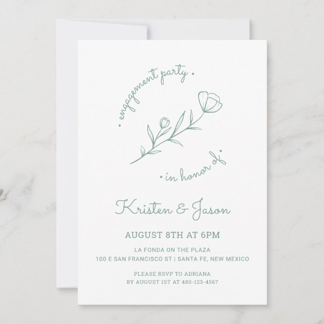 Wildblume Engagement Partei Einladung in Sage (Vorderseite)
