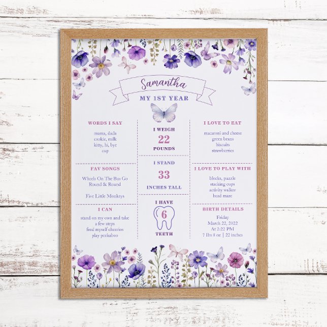 Wildblume Erstes Geburtstags-Meilenstein-Poster Poster (My 1st Year Poster)