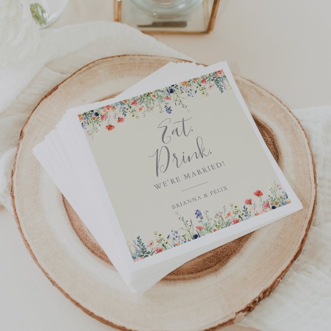 Wildblume Essen Drink Wir sind Verheiratet Hochzei Serviette (Von Creator hochgeladen)