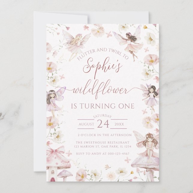 Wildblume Fairy Erster Geburtstag Party Einladung (Vorderseite)