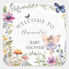 Wildblume Fairy Garden Butterfly Babydusche Quadratischer Aufkleber