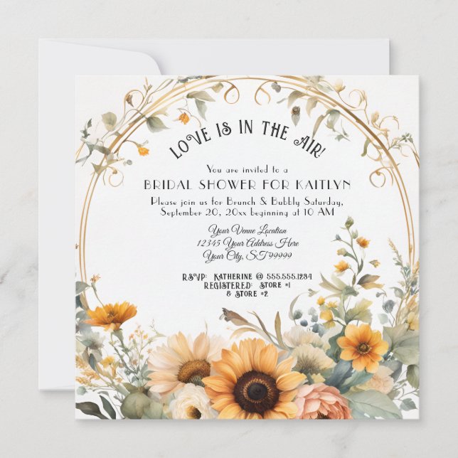 Wildblume Fall Blume Sonnenblumen Brautparty Einladung (Vorderseite)