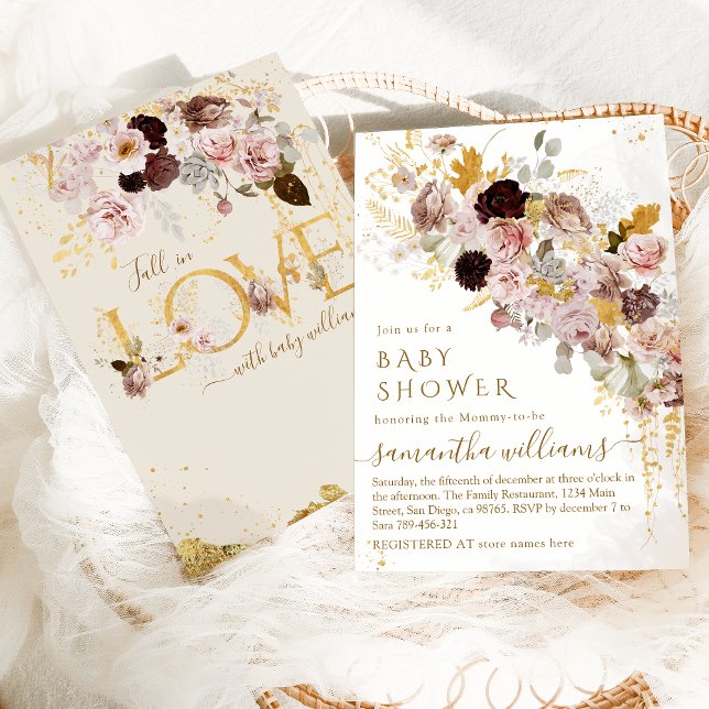 Wildblume Fall Elegante Gold Baby Girl Dusche Einladung (Von Creator hochgeladen)