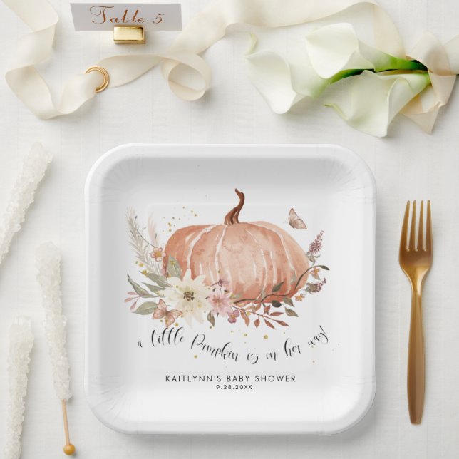 Wildblume Fall Floral Pumpkin Girl Babydusche Pappteller (Hochzeit)