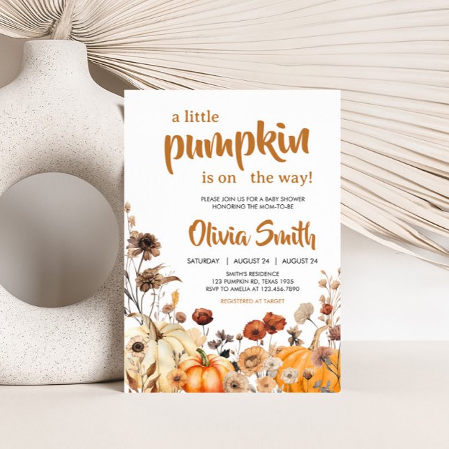 Wildblume Fall Pumpkin Baby Dusche Einladung (Wildflower Pumpkin Invitation)