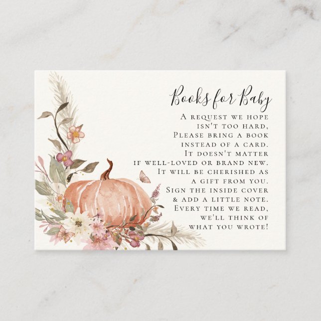 Wildblume Fall Pumpkin Floral Books Baby Dusche Begleitkarte (Vorderseite)