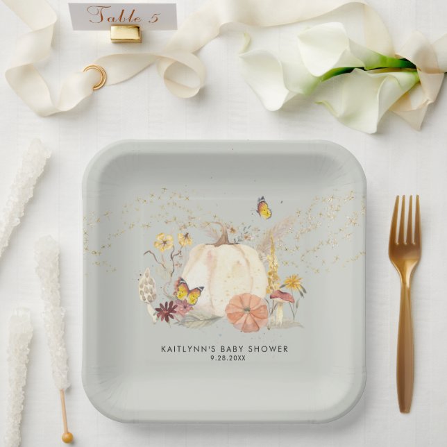 Wildblume Fall Pumpkin Mushrooms Kinderdusche Pappteller (Hochzeit)