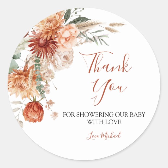 Wildblume fällt in Liebe Kinderdusche Danke Runder Aufkleber (Vorderseite)