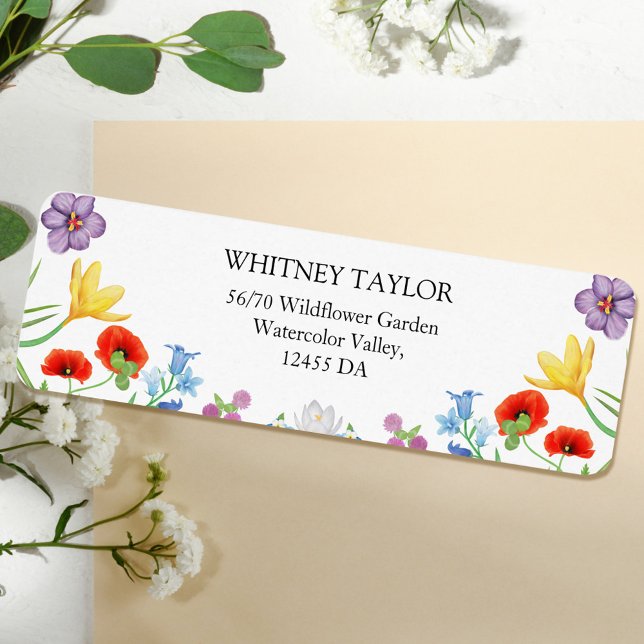 Wildblume farbenfrohe, blumenweiße Hochzeitsadress (Wildflower Colorful Floral White Wedding Addres Label)
