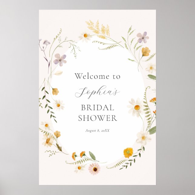 Wildblume Felder Boho Brautparty Begrüßungszeichen Poster (Vorne)