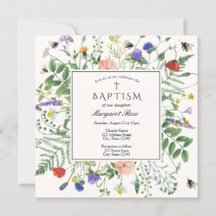 Wildblume Fields and Honey Bees Baptisse Einladung