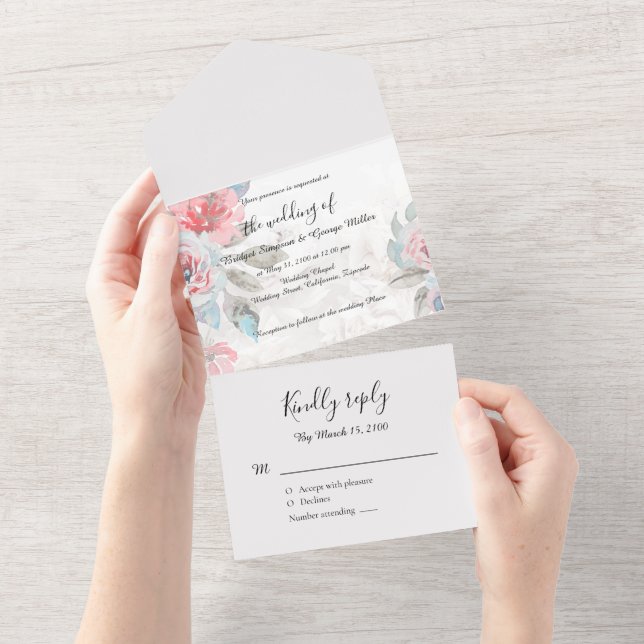 Wildblume Flora Rose Hochzeit All In One Einladung (Abreißen)