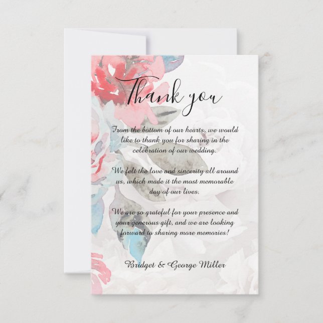 Wildblume Flora Rose Hochzeit Dankeskarte (Vorderseite)