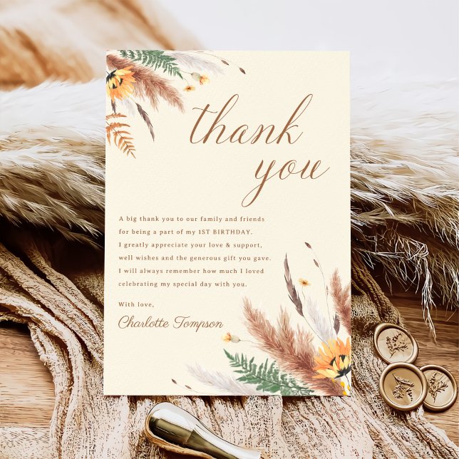 Wildblume Floral 1. Geburtstag Dankeskarte (Von Creator hochgeladen)