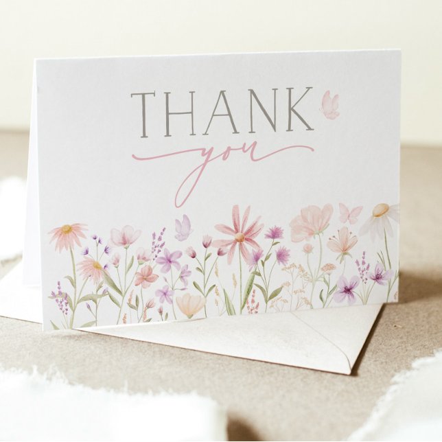 Wildblume Floral Baby Dusche Danke Karte (Wildflower Baby Shower Thank You Card | Matching items available. )
