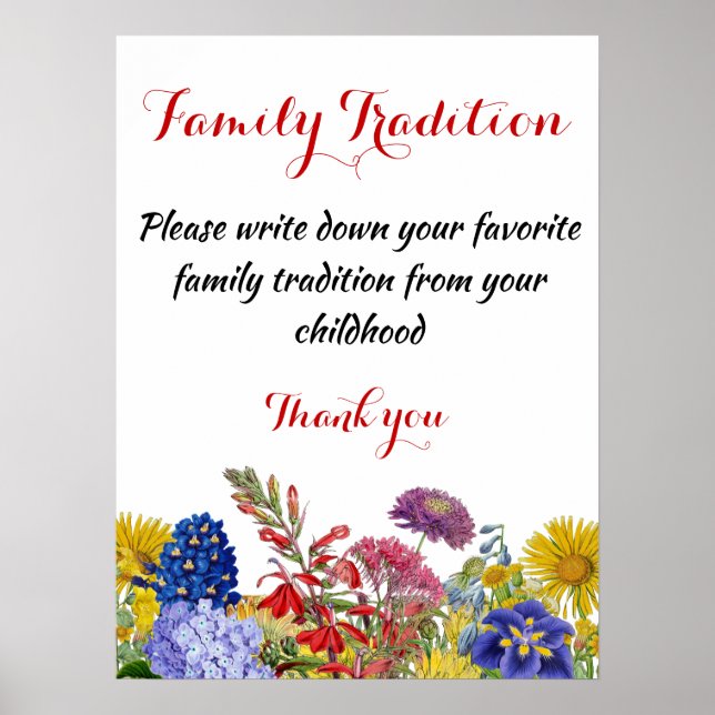 Wildblume Floral Baby Dusche Familie Tradition Poster (Vorne)