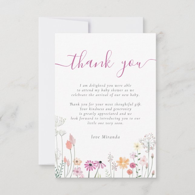 Wildblume Floral Baby Dusche Vielen Dank Dankeskarte (Vorderseite)