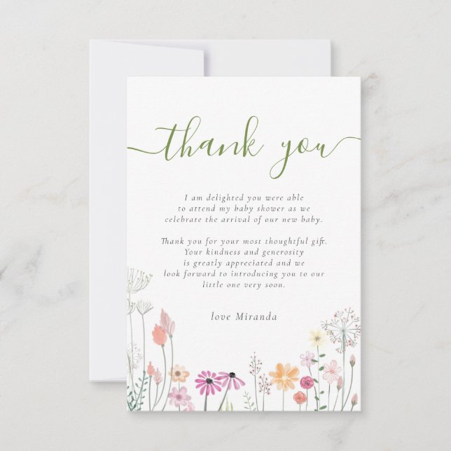 Wildblume Floral Baby Dusche Vielen Dank Dankeskarte (Vorderseite)