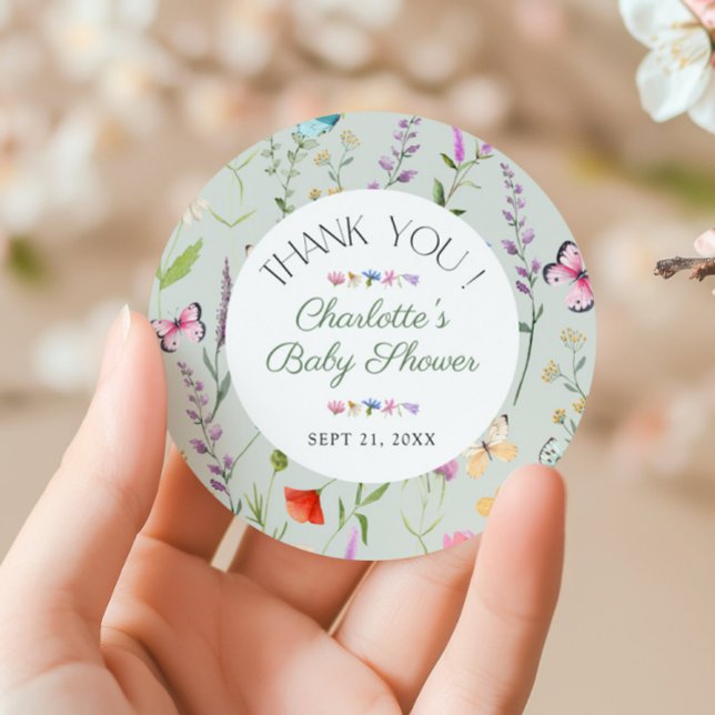 Wildblume Floral Baby Dusche Vielen Dank Runder Aufkleber (Von Creator hochgeladen)