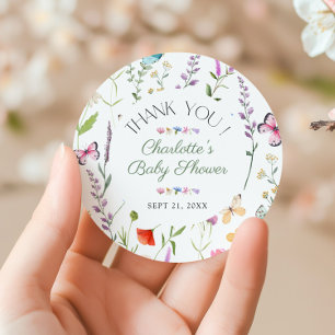 Wildblume Floral Baby Dusche Vielen Dank Runder Aufkleber