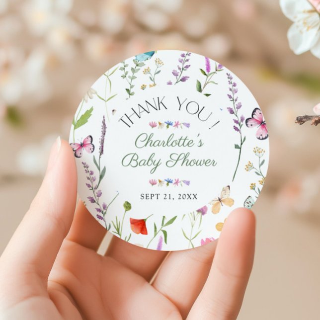 Wildblume Floral Baby Dusche Vielen Dank Runder Aufkleber (Von Creator hochgeladen)