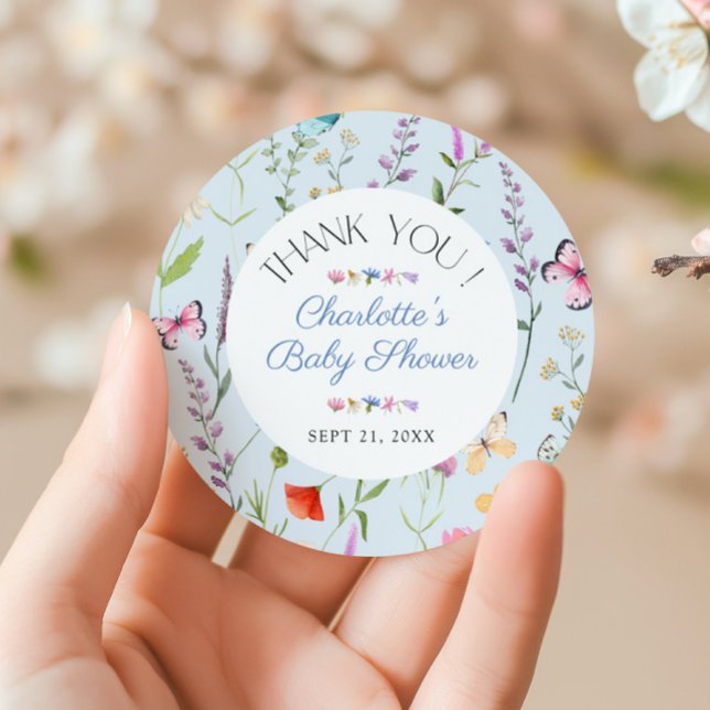 Wildblume Floral Baby Dusche Vielen Dank Runder Aufkleber (Wildflower Floral Baby Shower Thank You Favor Classic Round Sticker)