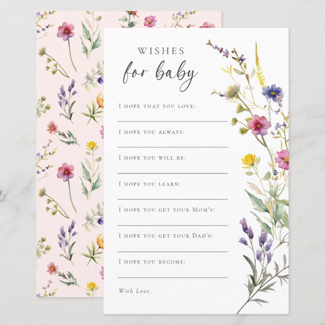 Wildblume Floral Baby Dusche Wünsche für Baby (Vorne/Hinten)