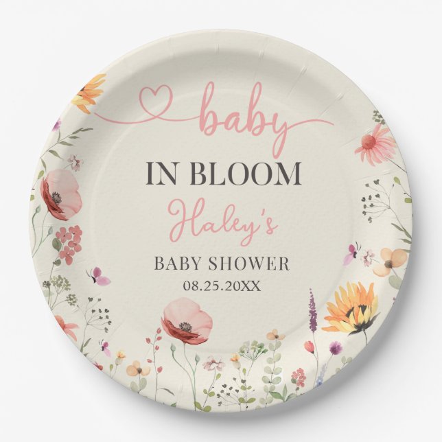 Wildblume Floral Baby in Blütendusche Papierplatte Pappteller (Vorderseite)