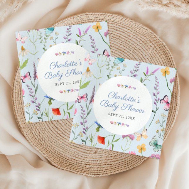 Wildblume Floral Blue Boy Babydusche Serviette (Wildflower Floral Blue Boy Baby Shower Napkins)