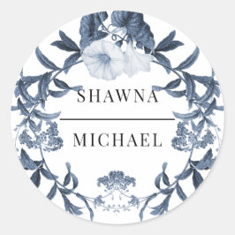 Wildblume Floral Blue n White Spring Wedding Siege Runder Aufkleber