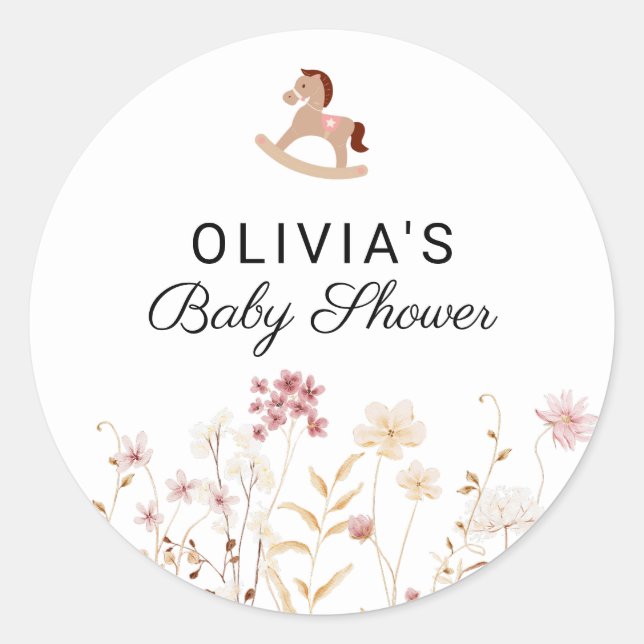 Wildblume Floral Boho Baby Shower Geschenk Mailer Runder Aufkleber (Vorderseite)