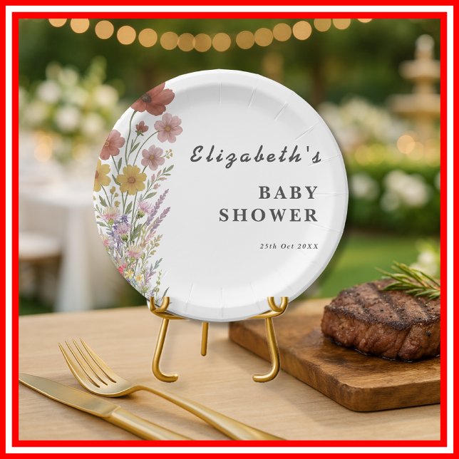 Wildblume Floral Boho Babydusche Pappteller (Von Creator hochgeladen)