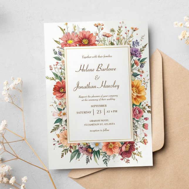 Wildblume Floral Boho Vintag Elegante Hochzeit Einladung (Wildflower Floral Boho Vintage Elegant Wedding Invitation)