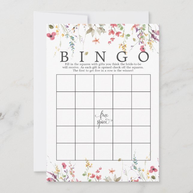 Wildblume Floral Brautparty Bingo Game Dusche Einladung (Vorderseite)