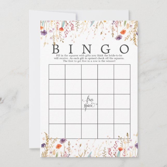 Wildblume Floral Brautparty Bingo Game Dusche Einladung (Vorderseite)