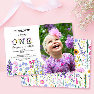 Wildblume Floral Girl Erster Geburtstag Frühling F Einladung