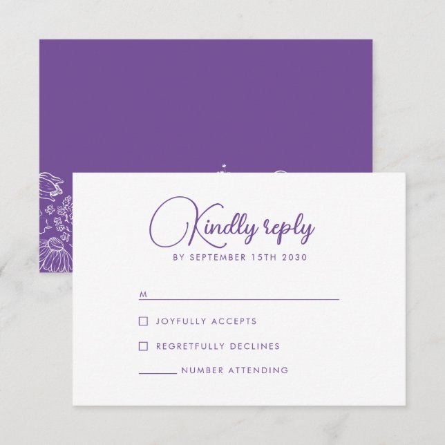 Wildblume Floral Lila Lilac Wedding RSVP Begleitkarte (Vorne/Hinten)