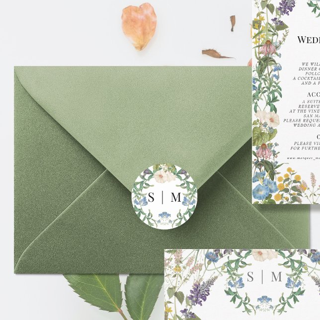 Wildblume Floral Meadow Spring Wedding Siegel Runder Aufkleber (Von Creator hochgeladen)