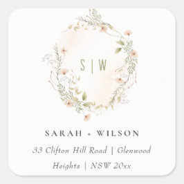 Wildblume Floral Monogram, Adresse Quadratischer Aufkleber