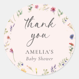 Wildblume Floral Pink Babydusche Vielen Dank Runder Aufkleber
