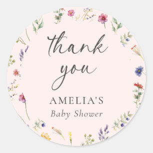 Wildblume Floral Pink Babydusche Vielen Dank Runder Aufkleber